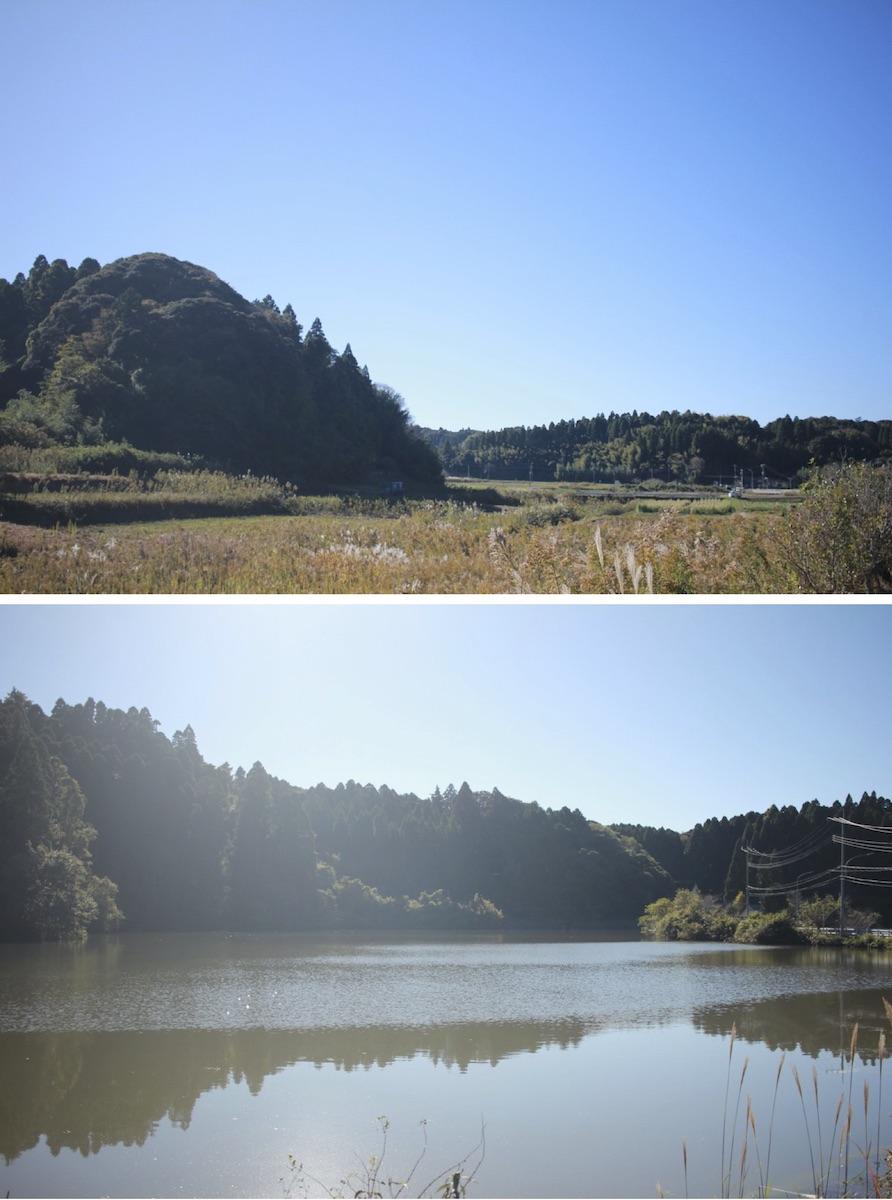 千葉県いすみ市小又井の売買物件/豊かな里山の景色。近くには堰（ため池）があり釣りを楽しむ人の姿が