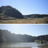 千葉県いすみ市小又井の売買物件/豊かな里山の景色。近くには堰（ため池）があり釣りを楽しむ人の姿が