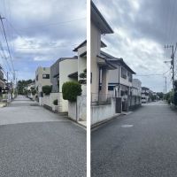 千葉県千葉市美浜区高浜の売買物件/左：物件裏側の道路(北東側)　右：物件裏側の道路(南西側)