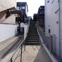福岡市中央区桜坂の賃貸物件/旗竿地の奥にある一軒家。玄関までは階段でのアプローチです。