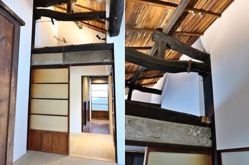 鎌倉市坂ノ下の賃貸物件/あらためて圧巻の小屋組｜大黒柱に壁面を掘り込んで仕上げた左官仕事