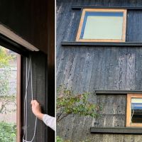 鎌倉市山ノ内の賃貸物件/窓まわり｜枠内にロールスクリーン、網戸が仕込まれている。ガラスはスライドして全開放できる仕組みは、外部から見るとこんな感じ。