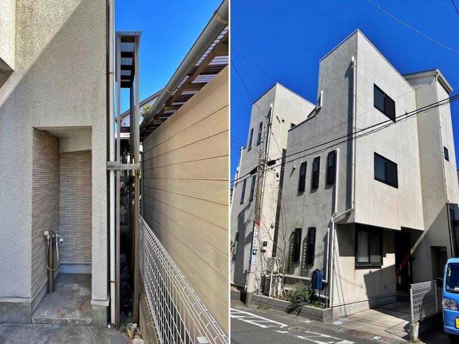 鎌倉市長谷二丁目の賃貸物件/左：オーナーDIYによるサーフボードラック｜右：外観