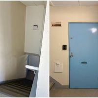 藤沢市鵠沼東の賃貸物件/共用部・玄関へは階段を1階分おります｜玄関まわり（レトロな牛乳瓶受けもあり）
