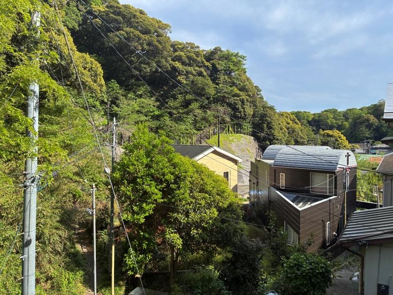 鎌倉市極楽寺三丁目の賃貸物件/洋室1からの眺望｜山と山の間に家が立ち並ぶ谷戸の景色
