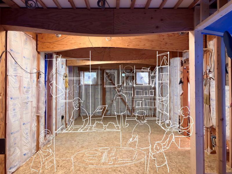 鎌倉市御成町の賃貸物件/2階（工事中）｜1階より少し大きめの区画がひとつの空間に詰め込まれています。（画像は工事途中の内観にAI加工を施したイメージです。）