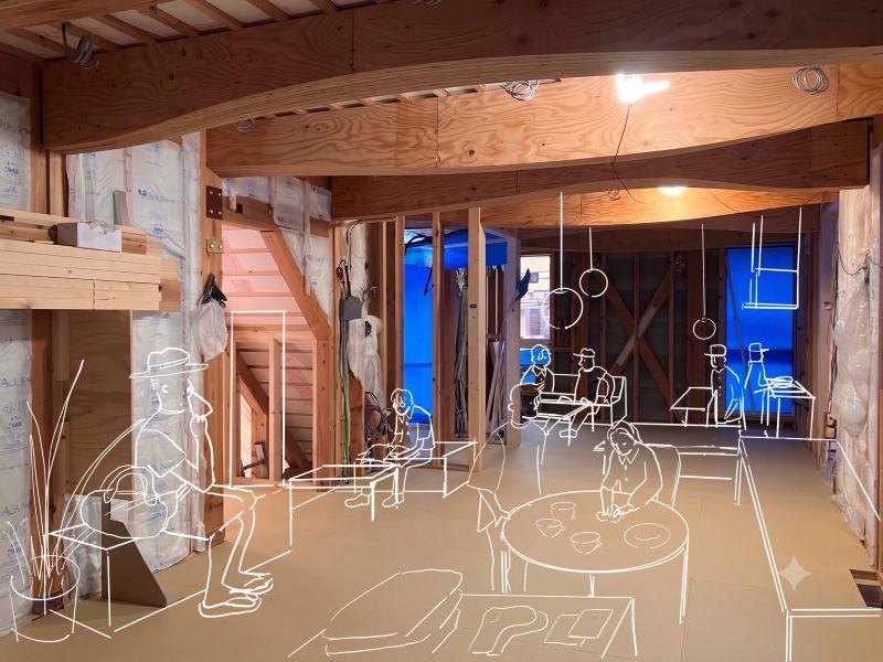 鎌倉市御成町の賃貸物件/2階（工事中）｜天井高さは一番低いところで約2.2ｍ。（画像は工事途中の内観にAI加工を施したイメージです。）