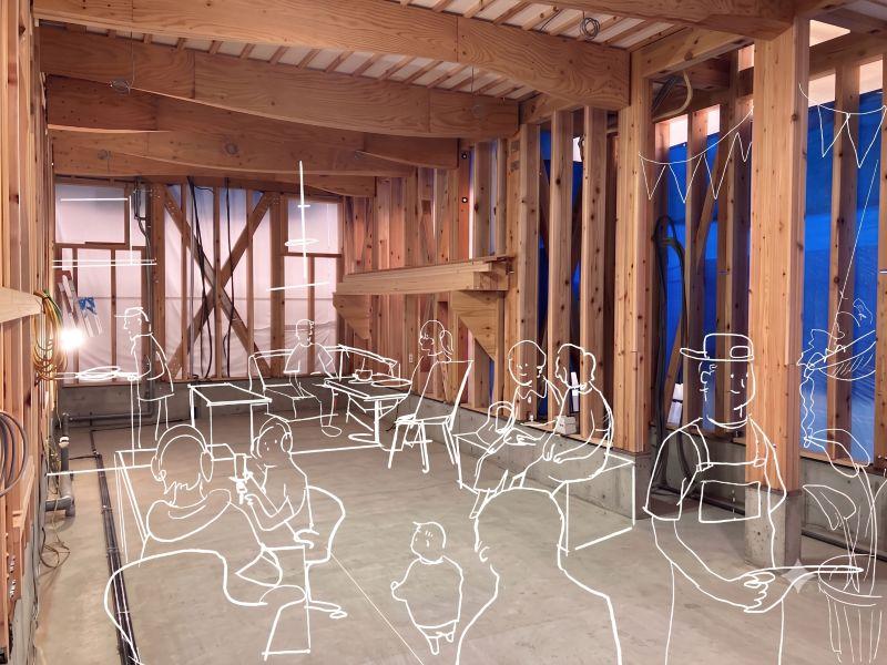 鎌倉市御成町の賃貸物件/1階（工事中）｜エントランスから奥を見た様子（画像は工事途中の内観にAI加工を施したイメージです。）