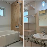 鎌倉市七里ガ浜二丁目の賃貸物件/浴室は窓もあって明るい｜洗面も可愛いタイル貼り