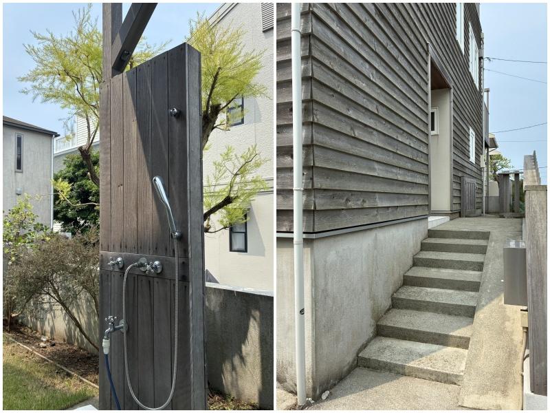 鎌倉市七里ガ浜二丁目の賃貸物件/外シャワーがあります｜玄関までは数段階段が。スロープ付きです