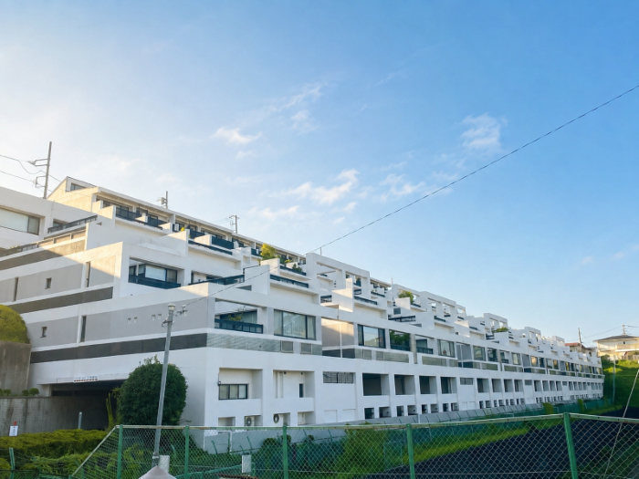 平塚市日向岡二丁目の売買物件/外観│近くのバス停を下りると、この存在感のあるマンションが目の前に