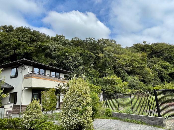 鎌倉市十二所の売買物件/十二所の緑に包まれた家。東側は調整池なので開放感があります。鎌倉市の地区計画により自然豊かな住環境です