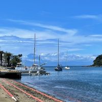 三浦市三崎町諸磯の売買物件/この海の向こうには富士山も見えます（写真はズームしています）