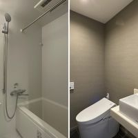 三浦市三崎町小網代の売買物件/左：浴室｜右：洗面とトイレ