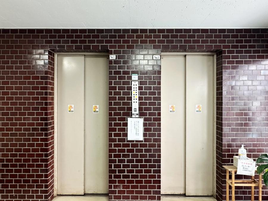 茅ヶ崎市中海岸二丁目の売買物件/エレベーターホール｜焦茶色のタイルが可愛い