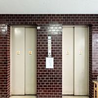 茅ヶ崎市中海岸二丁目の売買物件/エレベーターホール｜焦茶色のタイルが可愛い