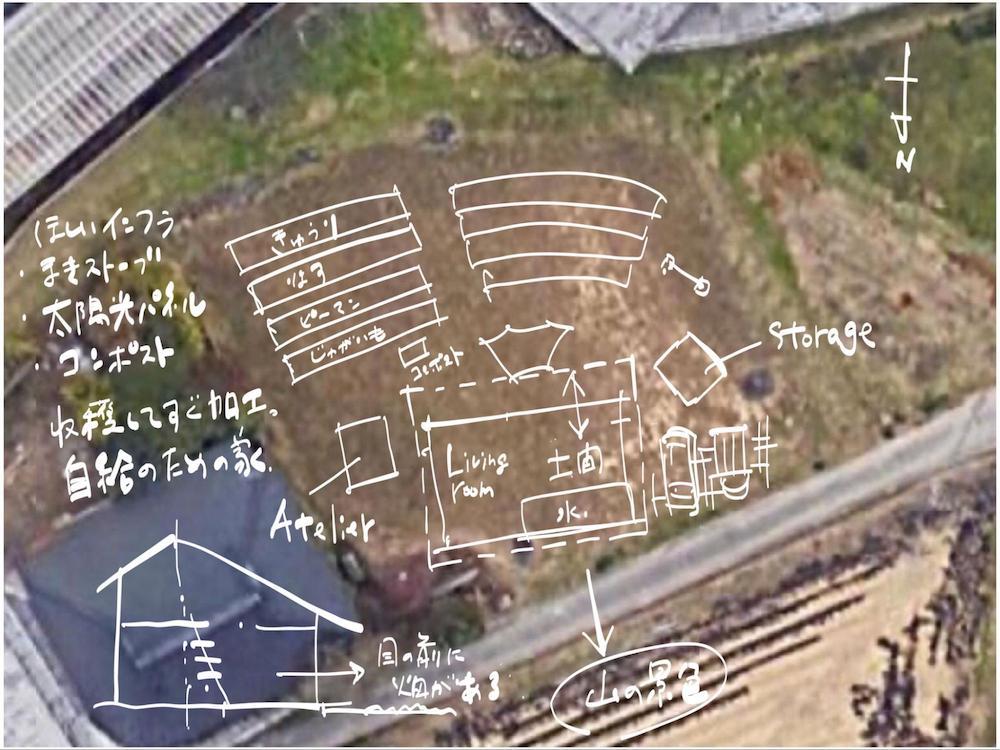 神戸市西区押部谷町細田の売買物件/敷地写真の上にランドプランを描いてみました（イメージプラン）