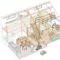 神戸市西区押部谷町細田の売買物件/庭とつながる土間キッチンを中心とした建物計画（イメージプラン）