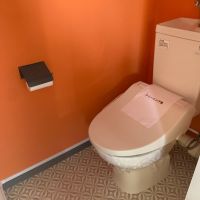 神戸市灘区鶴甲の売買物件/トイレはテラコッタカラーの壁