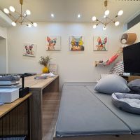 丹波篠山市北嶋の売買物件/居住区画のリビング。床暖もあります。古民家の牛舎の中とは思えない。