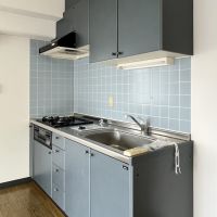 神戸市中央区北野町の賃貸物件/ブルーグレーのキッチン。