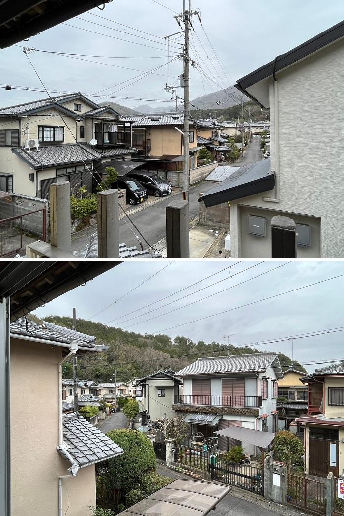 京都市左京区上高野沢淵町の売買物件/2階8帖から。どちらの窓からも山が望める