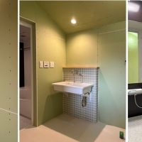 京都市左京区静市市原町205の売買物件/洗面＆トイレは緑の壁ではなく下地材です。