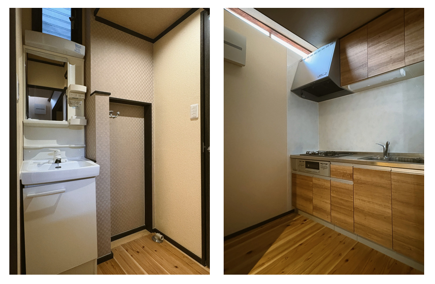 京都市下京区猪熊通三哲下る上夷町の賃貸物件/キッチン上部には横長の開口部。間接的な明るさがほど良い。