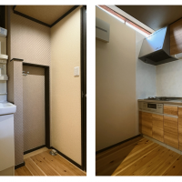 京都市下京区猪熊通三哲下る上夷町の賃貸物件/キッチン上部には横長の開口部。間接的な明るさがほど良い。