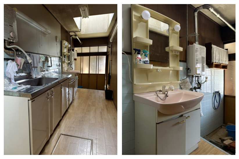 京都市北区紫野南舟岡町の賃貸物件/キッチンスペースとその奥に洗面所という配置