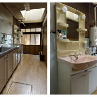 京都市北区紫野南舟岡町の賃貸物件/キッチンスペースとその奥に洗面所という配置