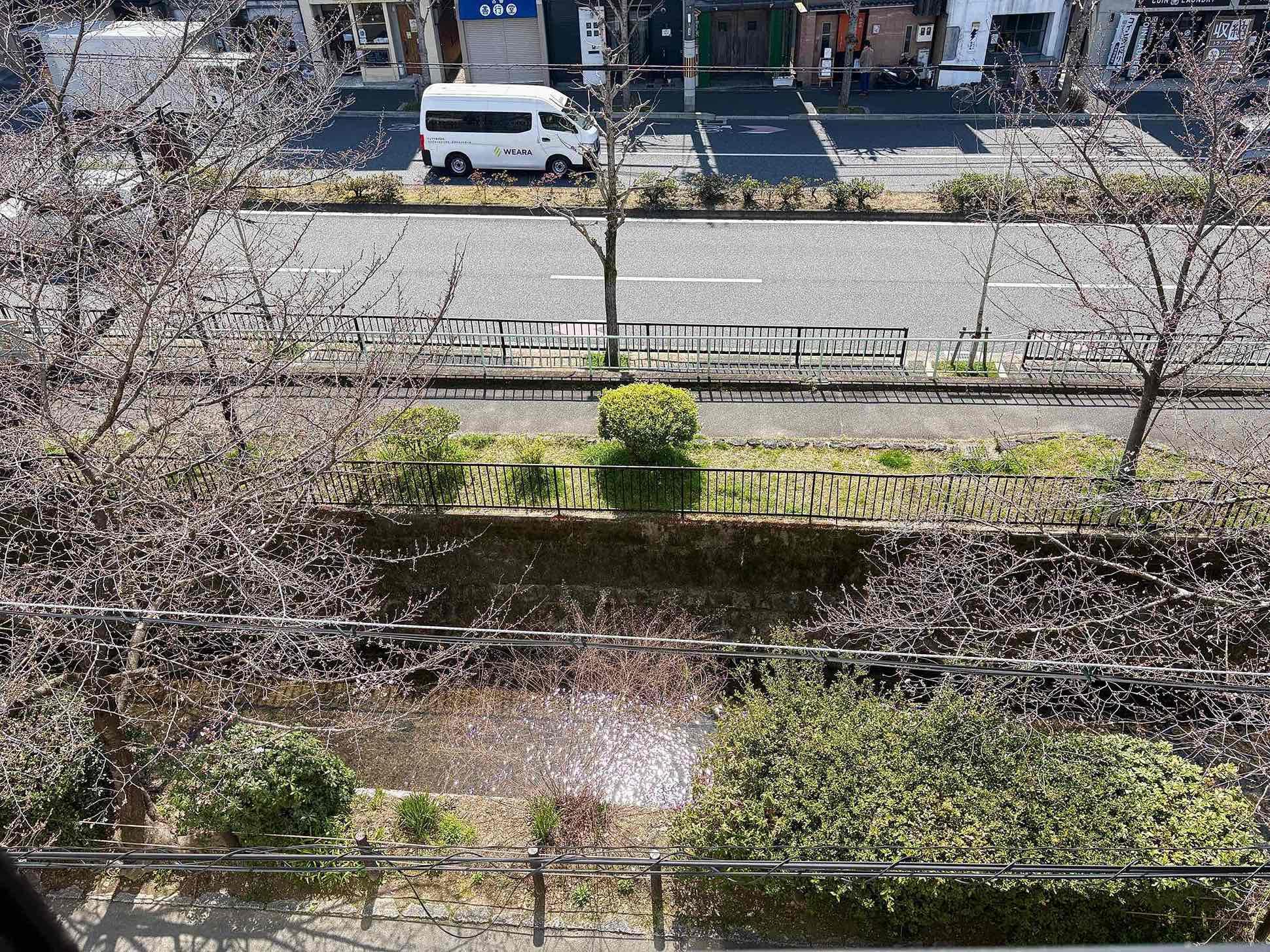 京都市左京区北白川久保田町の賃貸物件/桜の咲かない時期は真下には琵琶湖疎水のきらきらと美しい水面が目を惹きます