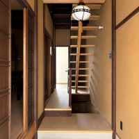 京都市左京区吉田中大路町34-109、他の売買物件/1階｜玄関を入ると、正面に2階へ上がる階段、その足元には地下1階へ下りる階段があります。