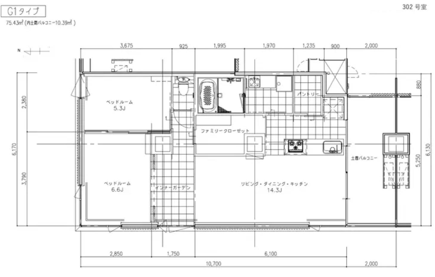 京都市下京区新町通五条下ル蛭子町107-3の賃貸物件/302の間取り