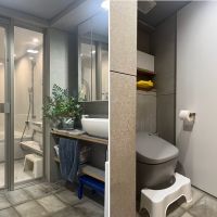 京都市左京区聖護院蓮華蔵町46の売買物件/トイレは片方だけ吊戸をスライドさせ仕切ることが可能。必要であれば反対側にも設置する事も出来そう