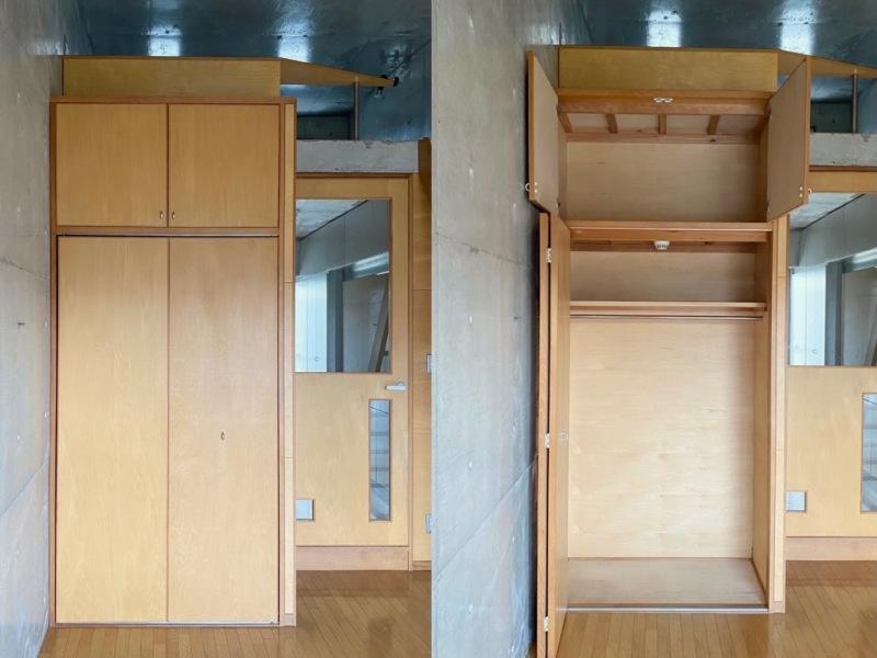 大阪市東住吉区山坂1丁目の賃貸物件/開けると大容量の収納。上にちょこんとロフトの机が......