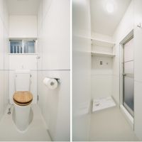 東大阪市五条町９の売買物件/トイレ（左）と脱衣室（右）。便器や洗濯パンなどの機器は新規に交換。
