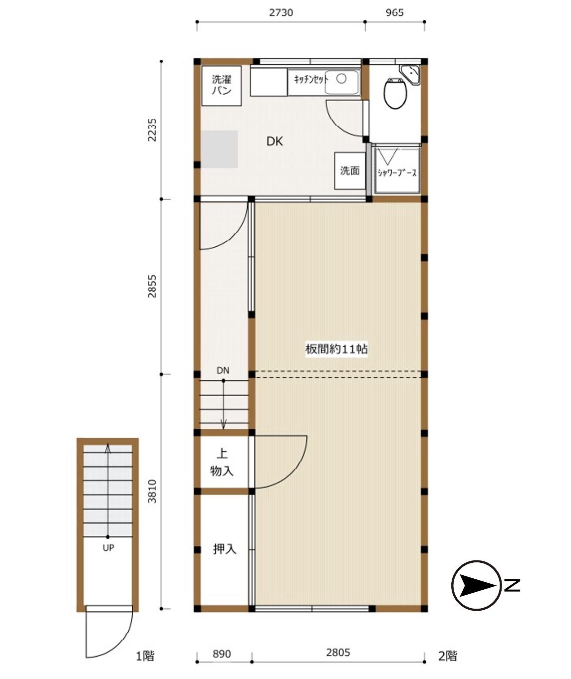 大阪市住吉区上住吉１丁目の賃貸物件/間取り図。文化住宅の2階の部屋です。