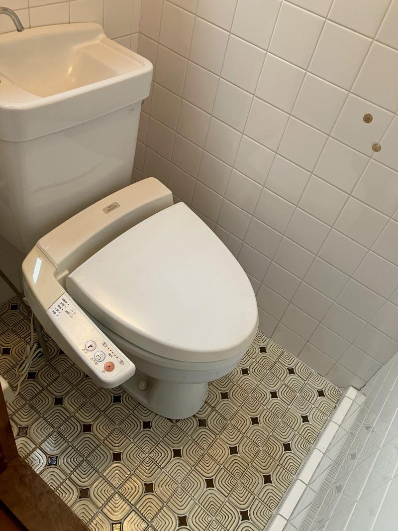 大阪市東淀川区菅原7の賃貸物件/101の2階のトイレは床タイルが可愛い。