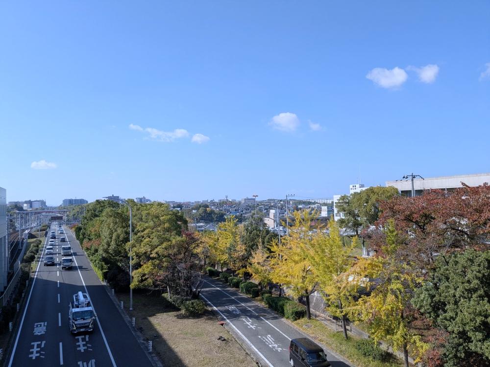 堺市南区原山台4丁の売買物件/最寄りの栂・美木多駅の歩道橋からの風景。