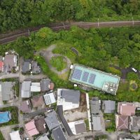 静岡県伊東市川奈の売買物件/ドローンで撮影しました。緑色の長方形が今回の物件