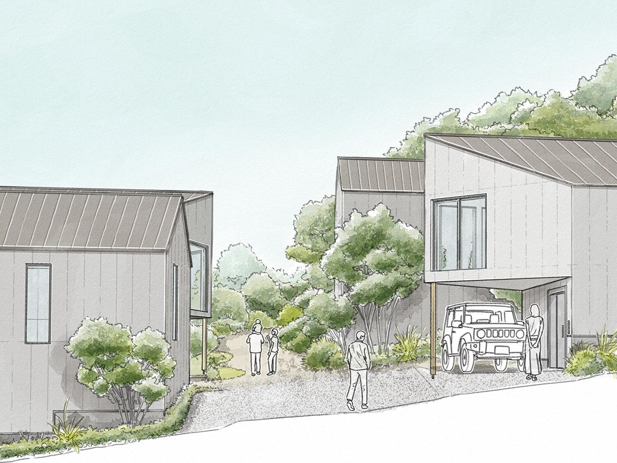 町田市忠生の売買物件/イメージパース。お寺の森とつながる、緑豊かな住宅地をみんなでつくる