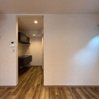 港区高輪の賃貸物件/奥に水回りがまとまります。ドアは無くキッチンがチラッと見えます