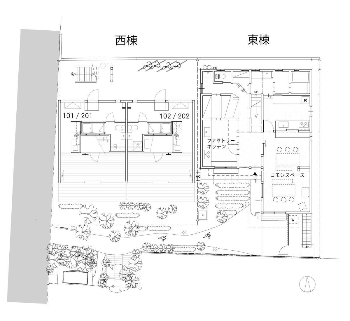八王子市天神町の賃貸物件/敷地内の配置図、今回の募集は101号室