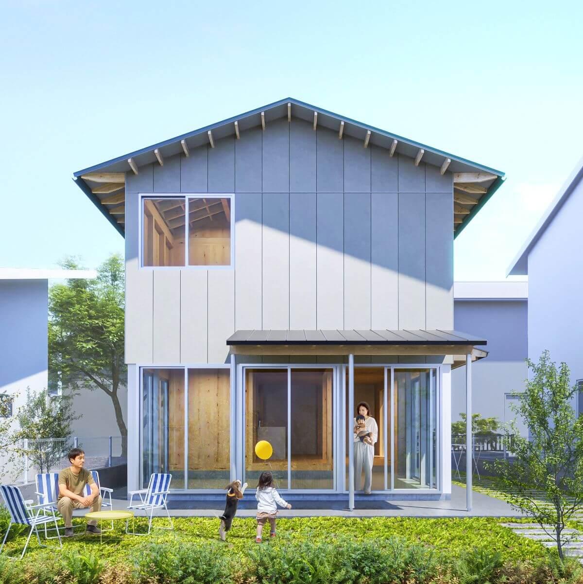 西東京市柳沢5-3の売買物件/住宅モデルのイメージパース：外観はシンプルに。外壁の色は、全体のトーンを合わせた3種類から選びます