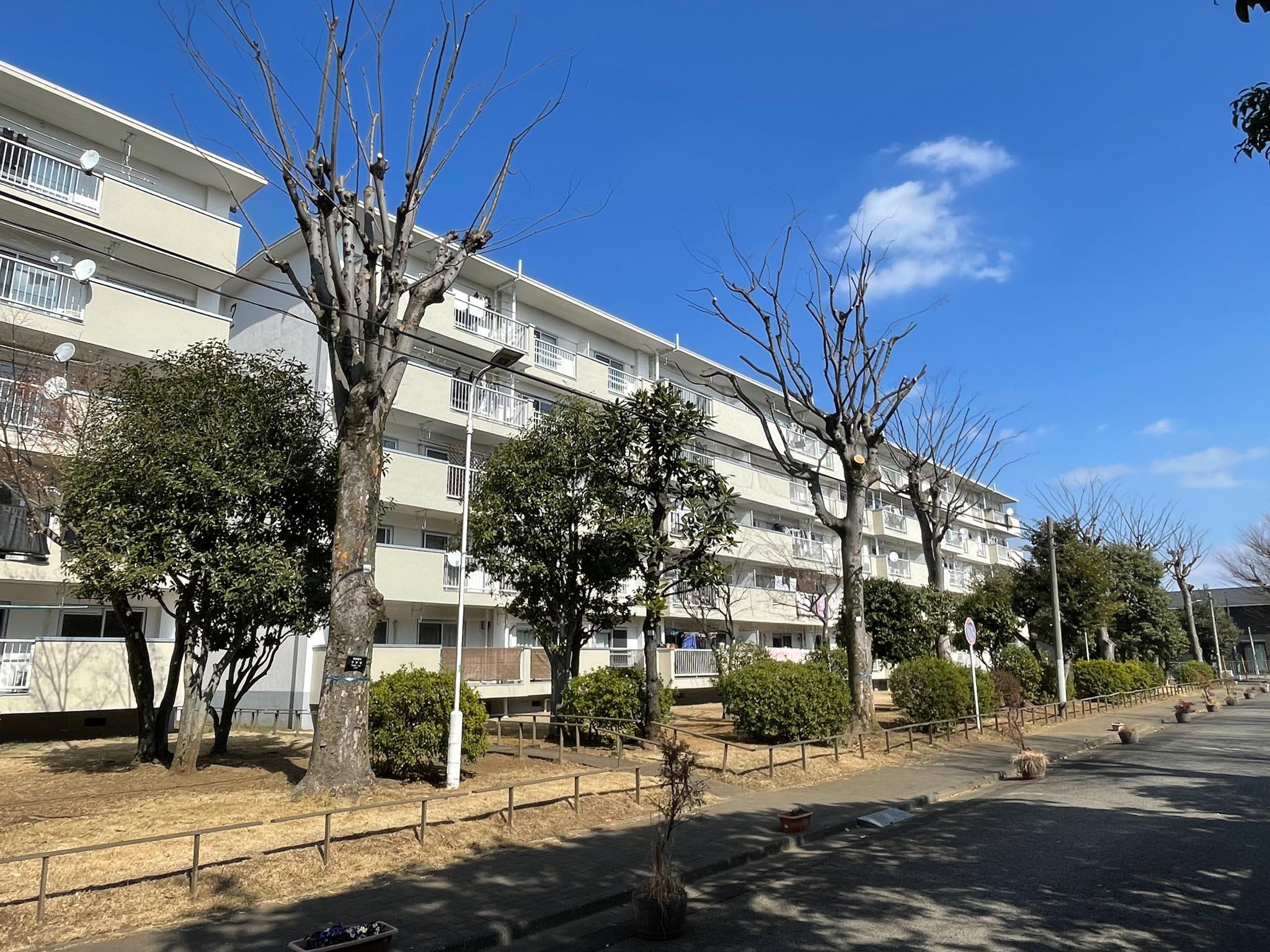 立川市幸町の賃貸物件/全8棟からなる団地の南側最前列。日当たりと景色がいいのはこのおかげです