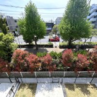 武蔵野市境の賃貸物件/見下ろすと公園のすてきな借景と、1階の専用庭が並びます