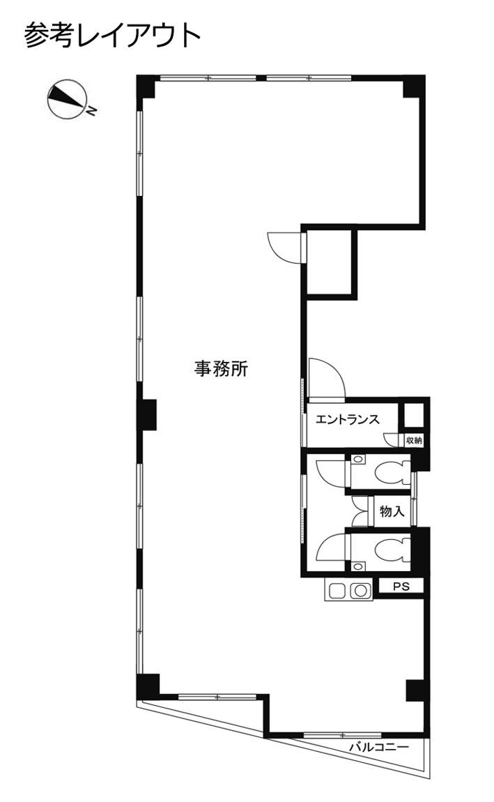 渋谷区東の賃貸物件/参考レイアウト。玄関入った先に排水管などがあるので、トイレなどはこの位置につくるかたちとなりそう