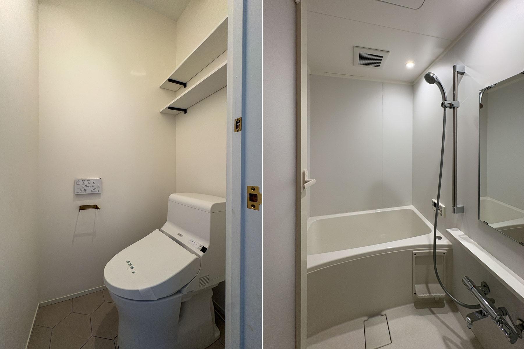 新宿区中落合の売買物件/トイレと浴室　浴室はコンパクト