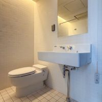 新宿区市谷砂土原町の賃貸物件/トイレ・洗面台。白のタイル張りがクリーンで好印象